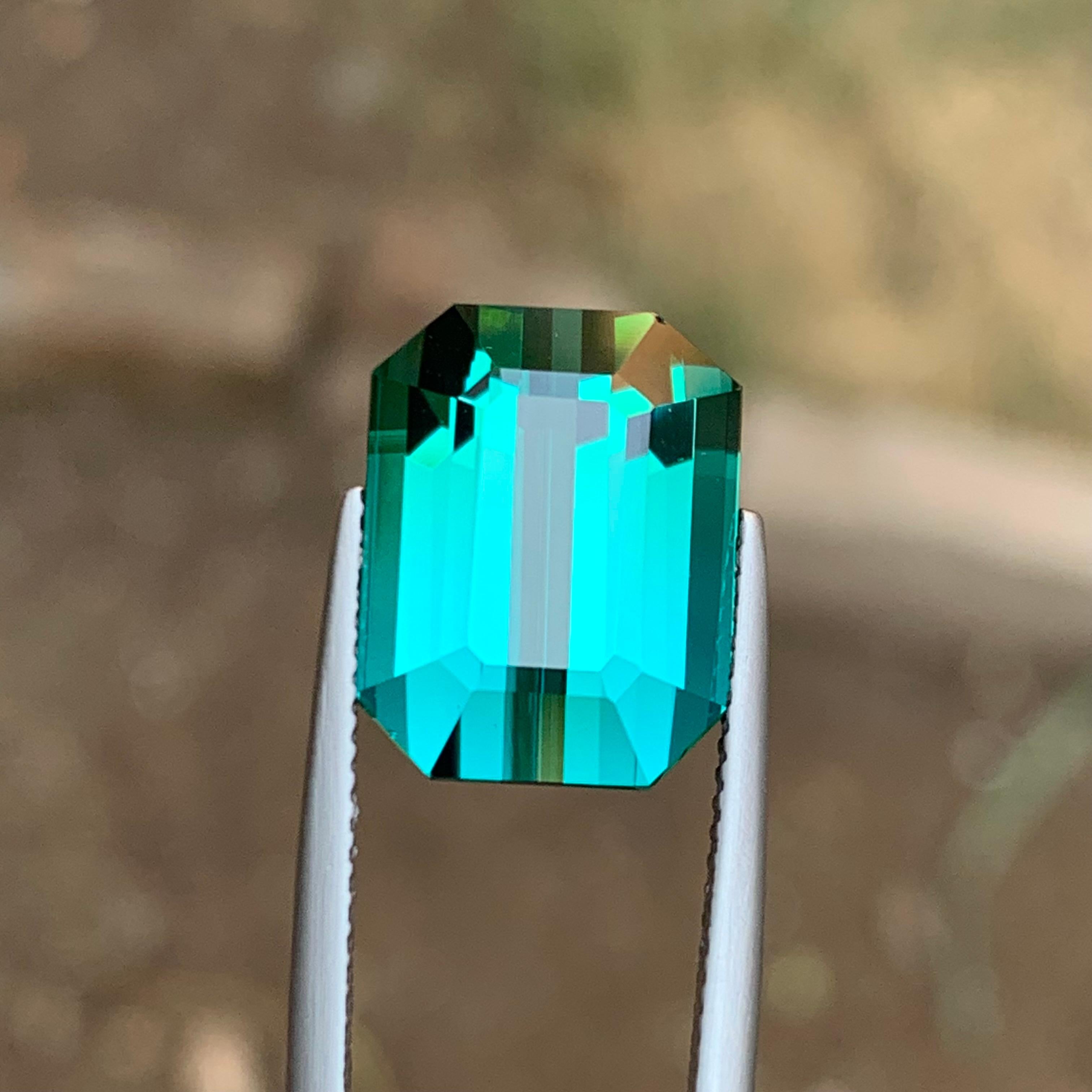 Rare Greenish Blue Flawless Natural Tourmaline Gemstone, 13.05 Ct Emerald Cut Af For Sale 2