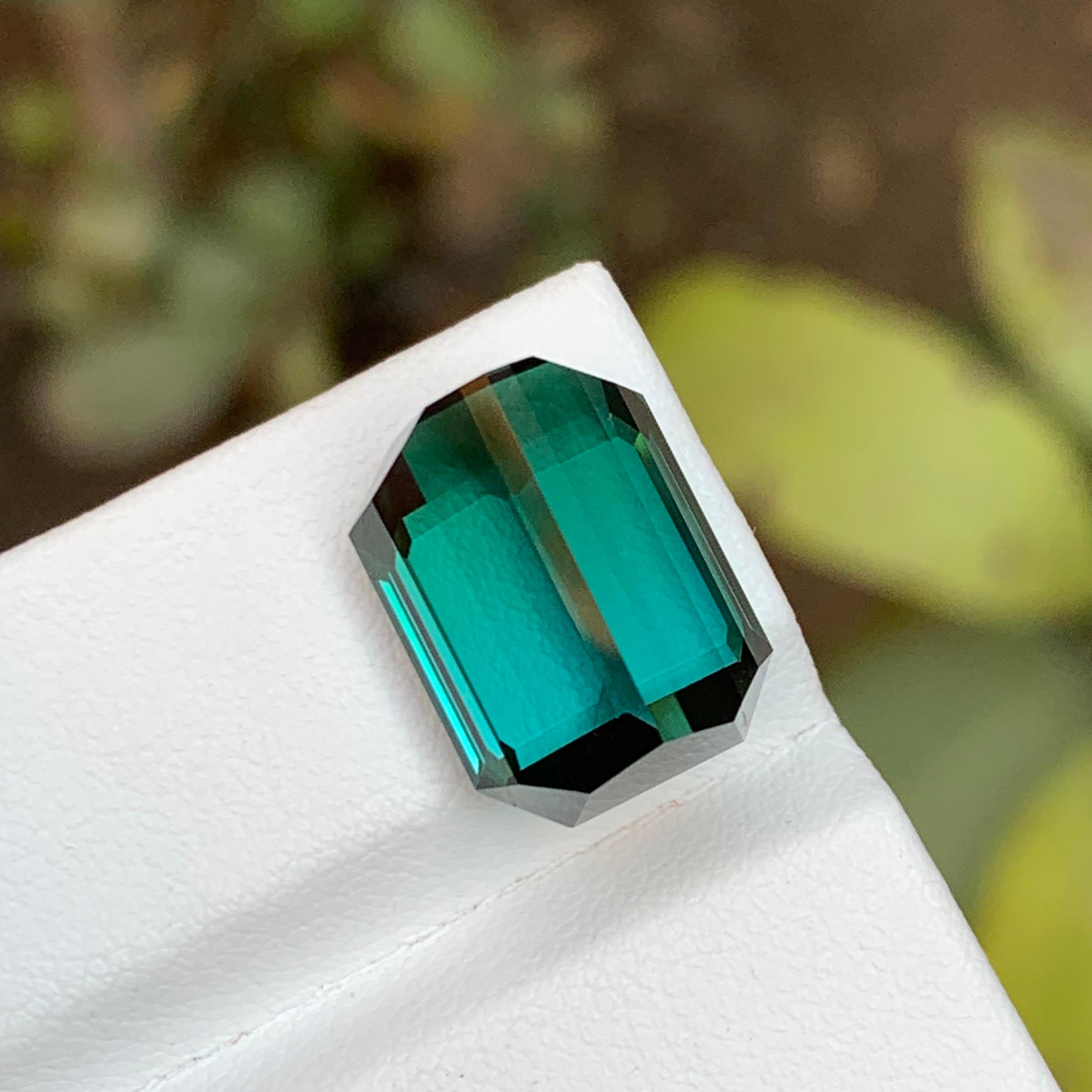 Rare Greenish Blue Flawless Natural Tourmaline Gemstone, 13.05 Ct Emerald Cut Af For Sale 3