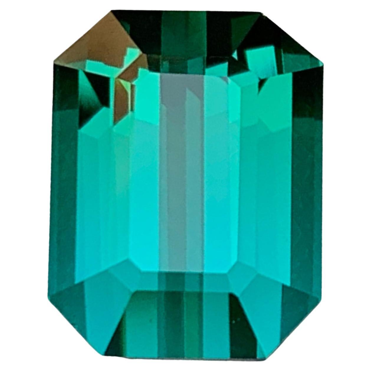 Rare Greenish Blue Flawless Natural Tourmaline Gemstone, 13.05 Ct Emerald Cut Af For Sale