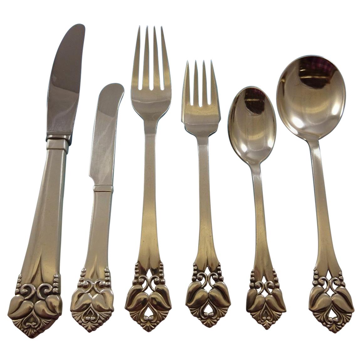 Rare Greta by Orla Vagn Mogensen Danish Sterling Silver Handwrought Flatware Set For Sale