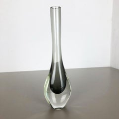 Rare Grey 1960s Murano Glass Sommerso Single-Stem Vase by Flavio Poli, Italy