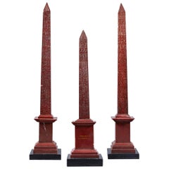 Antique Rare Group of Three 19th Century Grand Tour Rosso Antico, Red Marble Obelisks