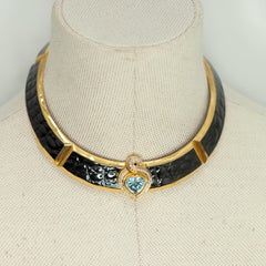 Rare Gucci 18K YG Diamond Topaz Black Enamel Necklace and Earring Set