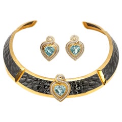 Rara collana e orecchini Gucci 18K YG con diamanti, topazio e smalto nero