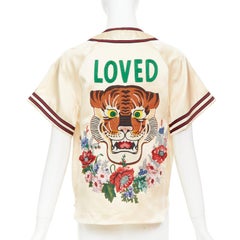 rare GUCCI 2016 Runway Rhinestone encrusted flower Loved baseball shirt IT38 XS