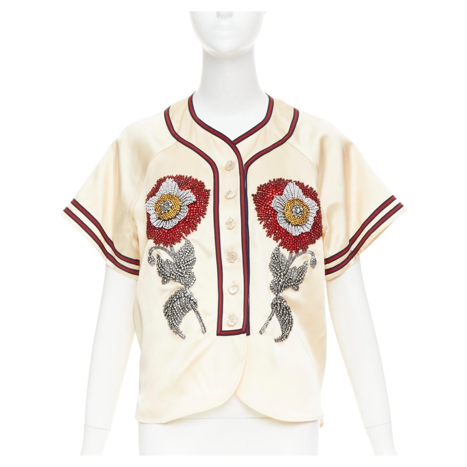 rare GUCCI 2016 Runway Rhinestone encrusted flower Loved baseball