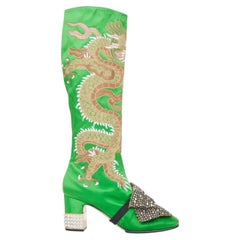 rare GUCCI 2017 Runway Caspar satin dragon embroidered boot block heels EU39