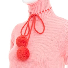 rare GUCCI 2021 Epilogue wool knit ear hooded pom pom embellished mini dress XS