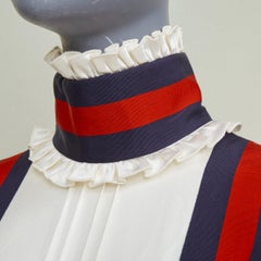 rare GUCCI 2022 Runway Victorian ivory web trim silk  duchesse maxi gown IT40 S
