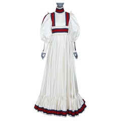 rare GUCCI 2022 Runway Victorian ivory web trim silk  duchesse maxi gown IT40 S