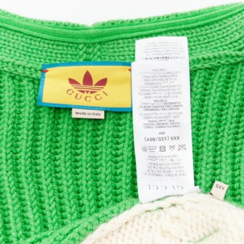 GUCCI ADIDAS rare cardigan vert crème à poches variées en maille câble XXS en vente 5