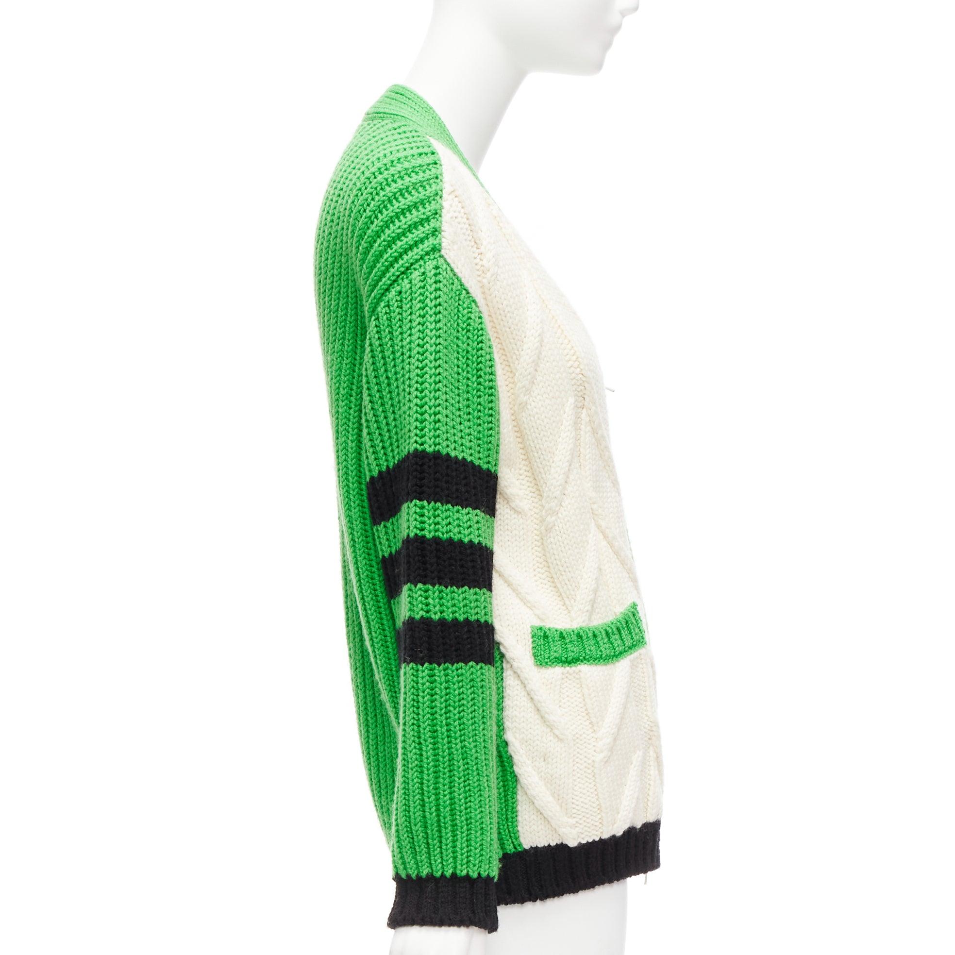 rare GUCCI ADIDAS green cream logo pocket varsity cable knit cardigan coat XXS For Sale 1