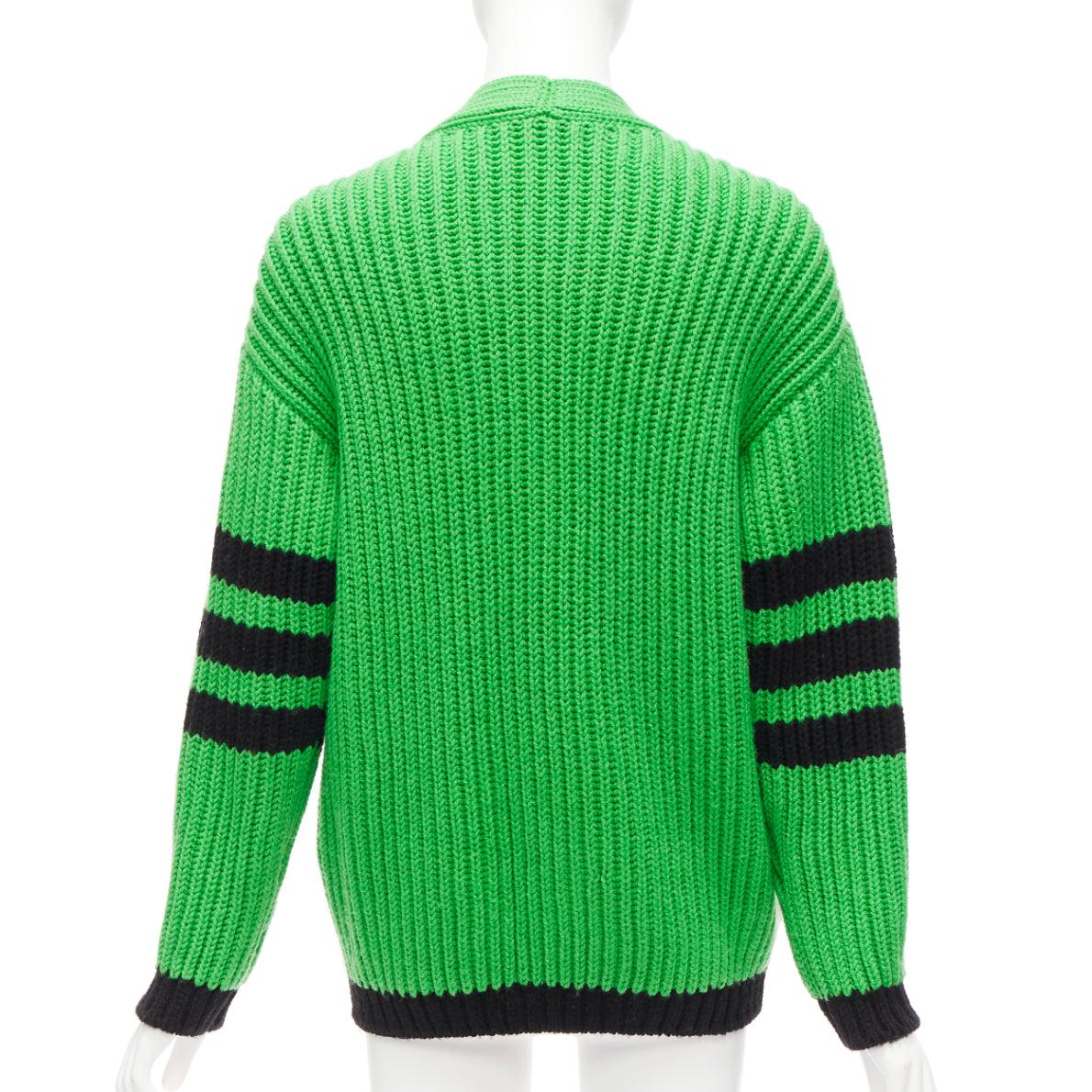 rare GUCCI ADIDAS green cream logo pocket varsity cable knit cardigan coat XXS For Sale 2