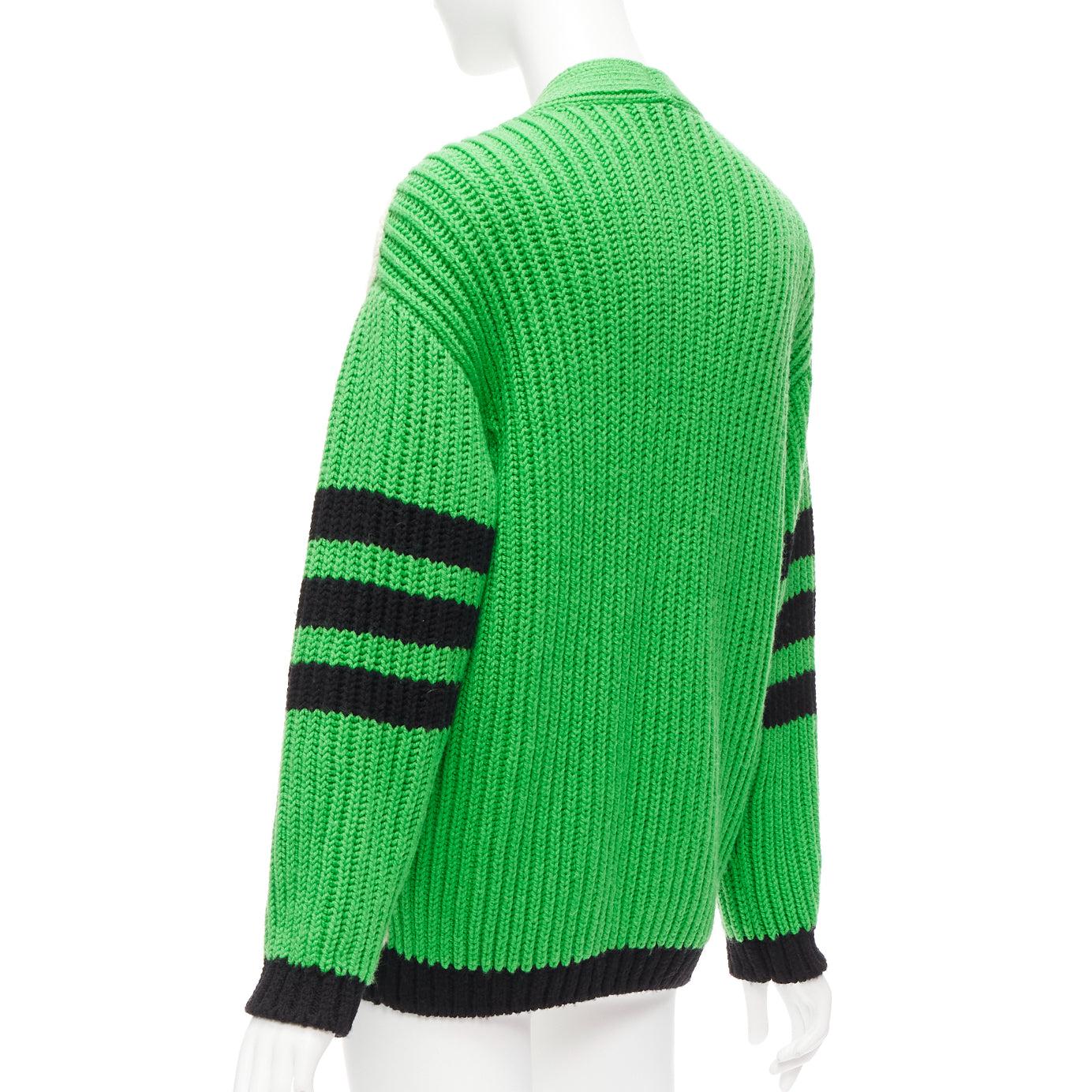 rare GUCCI ADIDAS green cream logo pocket varsity cable knit cardigan coat XXS For Sale 3