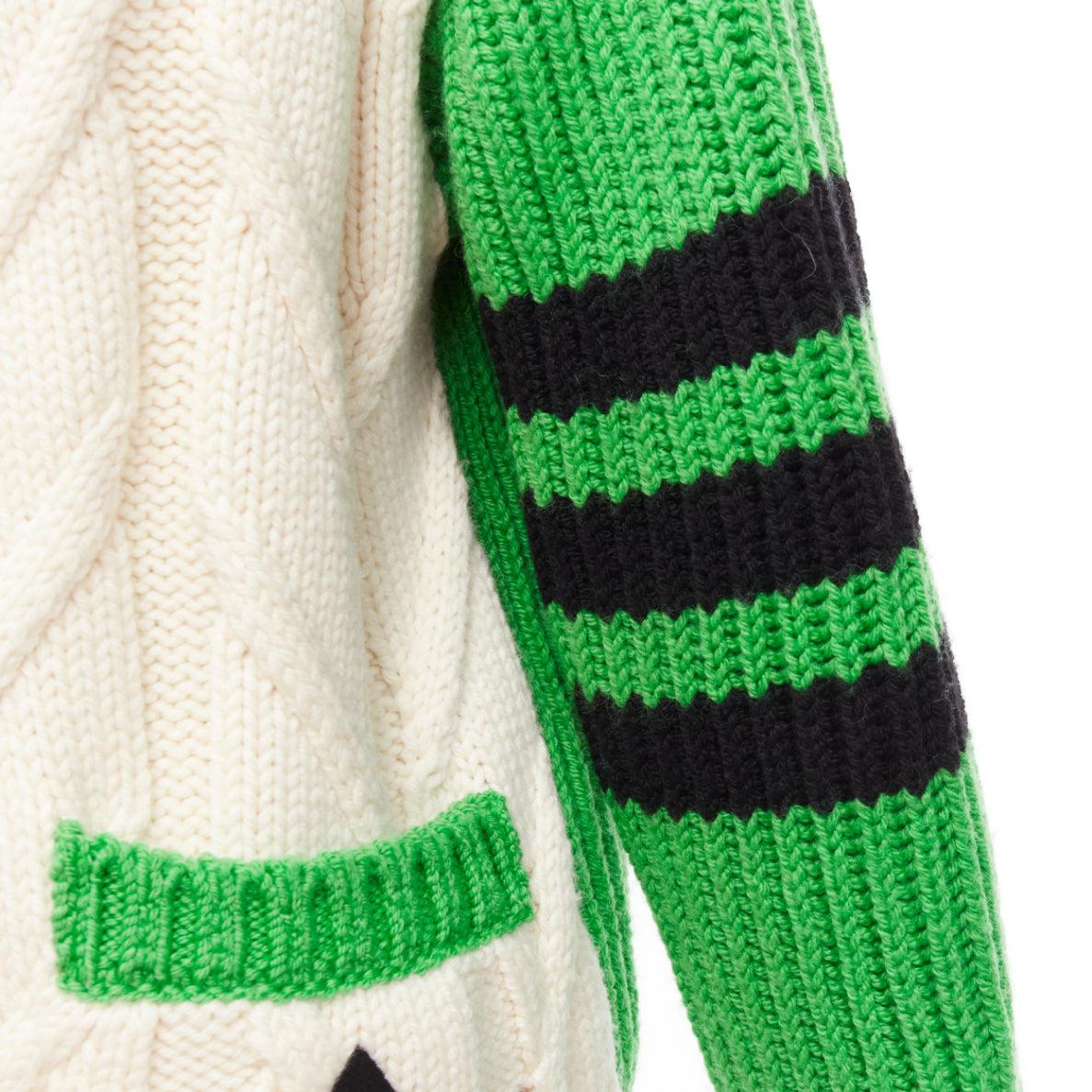 rare GUCCI ADIDAS green cream logo pocket varsity cable knit cardigan coat XXS For Sale 5