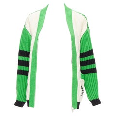 rare GUCCI ADIDAS green cream logo pocket varsity cable knit cardigan coat XXS