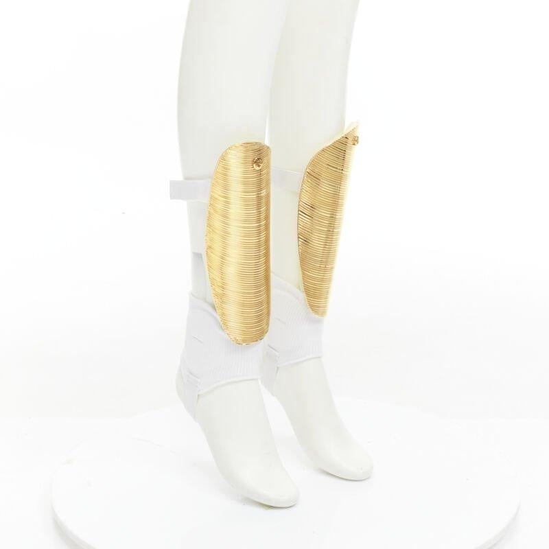 White rare GUCCI Alessandro Michele 2019 Runway GG logo gold padded shin guards socks For Sale