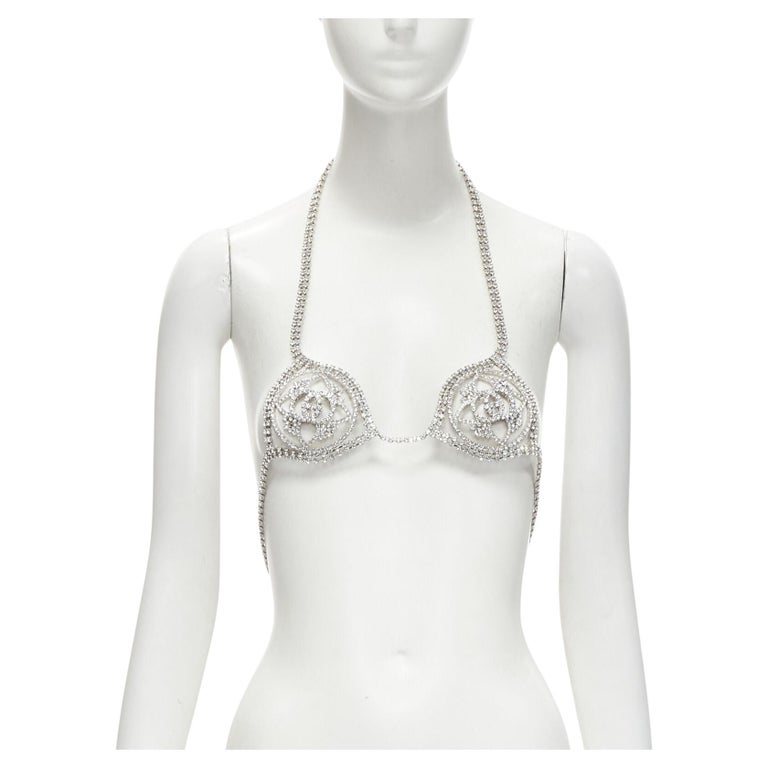 rare GUCCI ALESSANDRO MICHELE 2019 Runway GG rhinestone crystals showgirl  bra For Sale at 1stDibs
