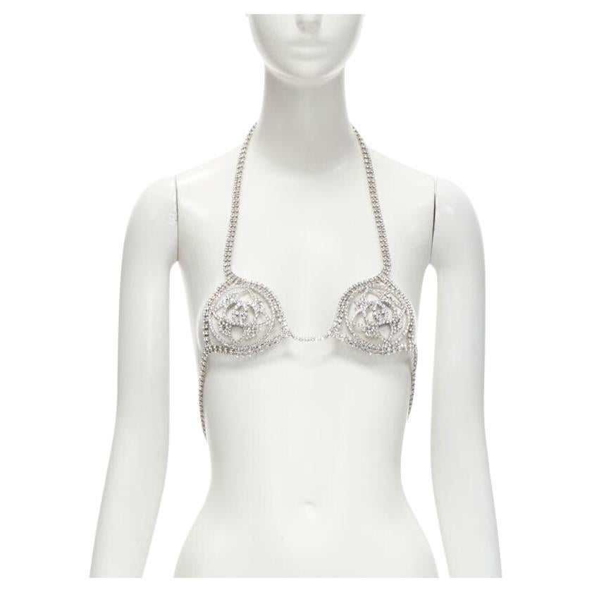 rare GUCCI ALESSANDRO MICHELE 2019 Runway GG rhinestone crystals showgirl bra For Sale
