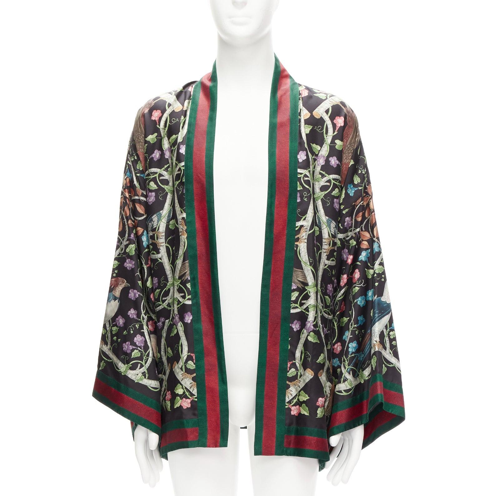 rare GUCCI Alessandro Michele Birds of Prey 100% silk kimono robe IT60 In Excellent Condition In Hong Kong, NT