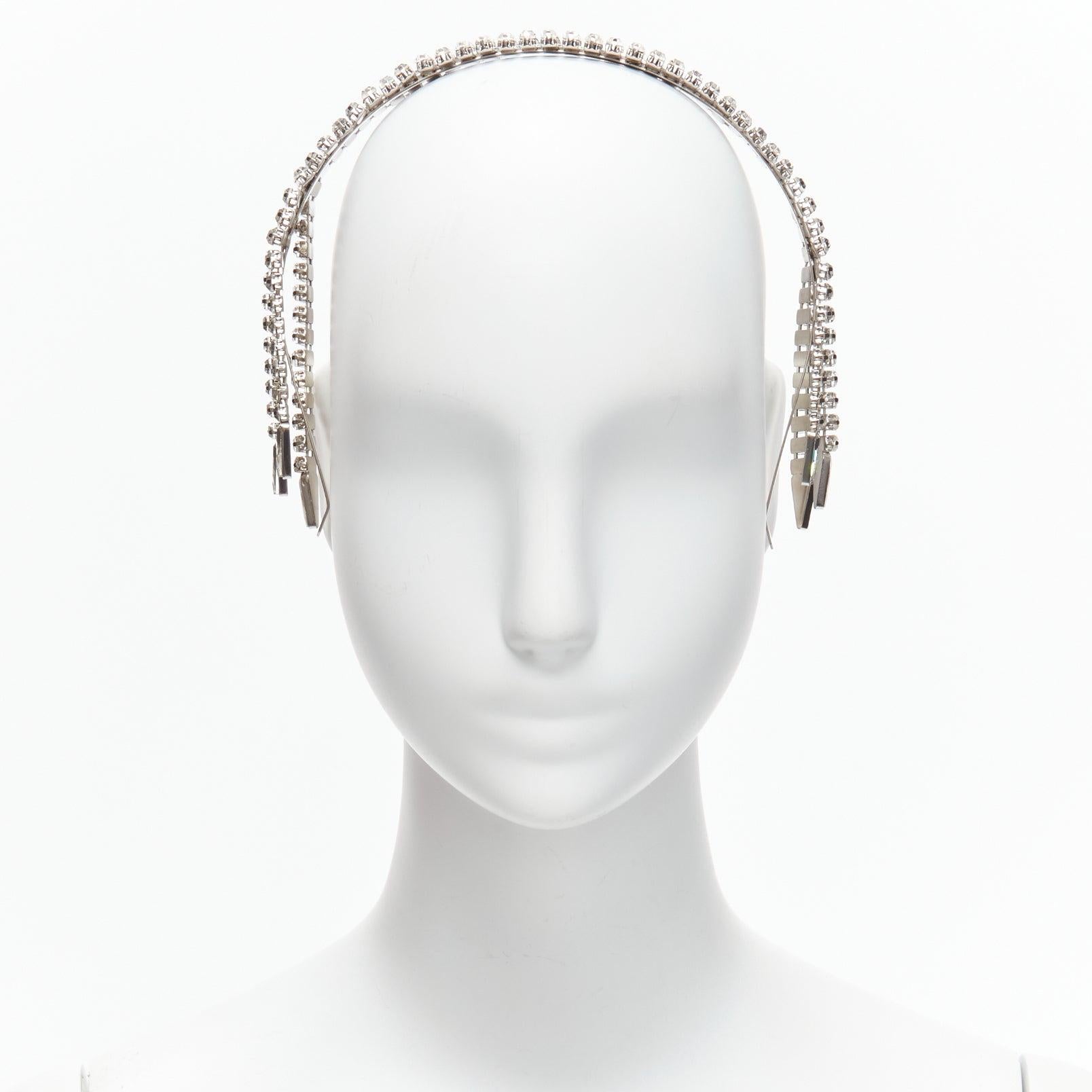 Gray rare GUCCI Alessandro Michele GG logo cascading crystal headband For Sale