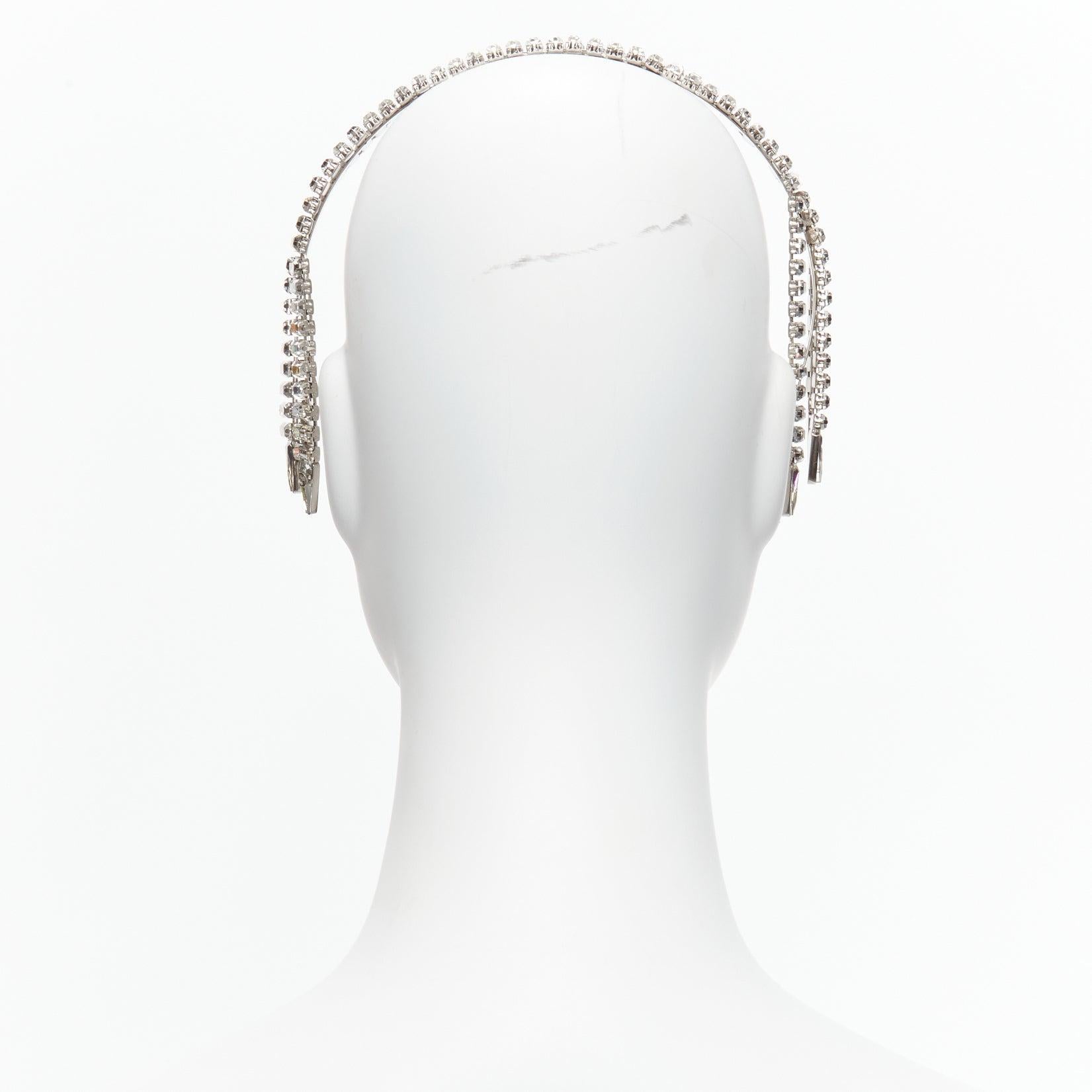 Women's rare GUCCI Alessandro Michele GG logo cascading crystal headband For Sale