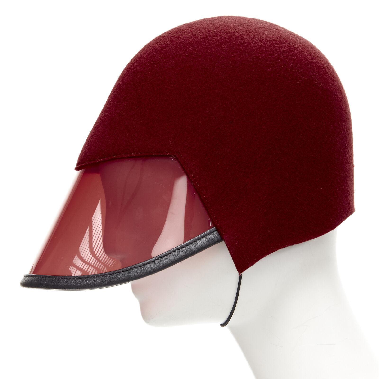 rare GUCCI Alessandro Michele red wool felt leather trim clear visor hat
Reference: TGAS/C01513
Brand: Gucci
Designer: Alessandro Michele
Model: 5900513 
Collection: Runway
Material: 100% Wool
Color: Burgundy, Black
Pattern: Solid
Extra Details: