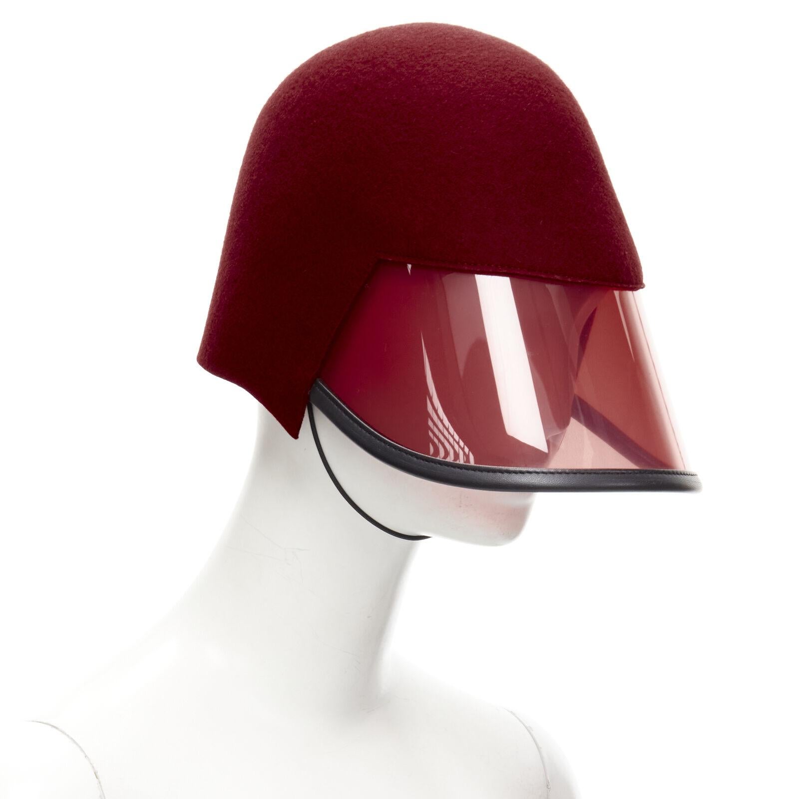 rare GUCCI Alessandro Michele red wool felt leather trim clear visor hat In Excellent Condition In Hong Kong, NT