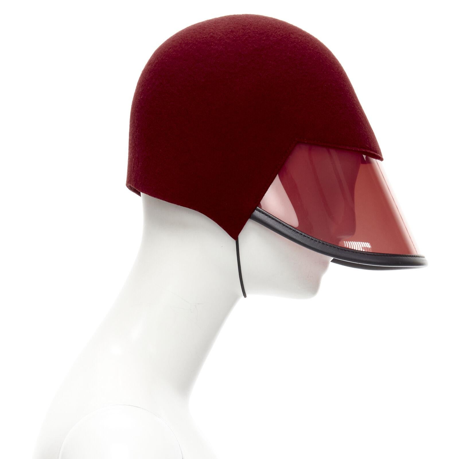 Women's rare GUCCI Alessandro Michele red wool felt leather trim clear visor hat