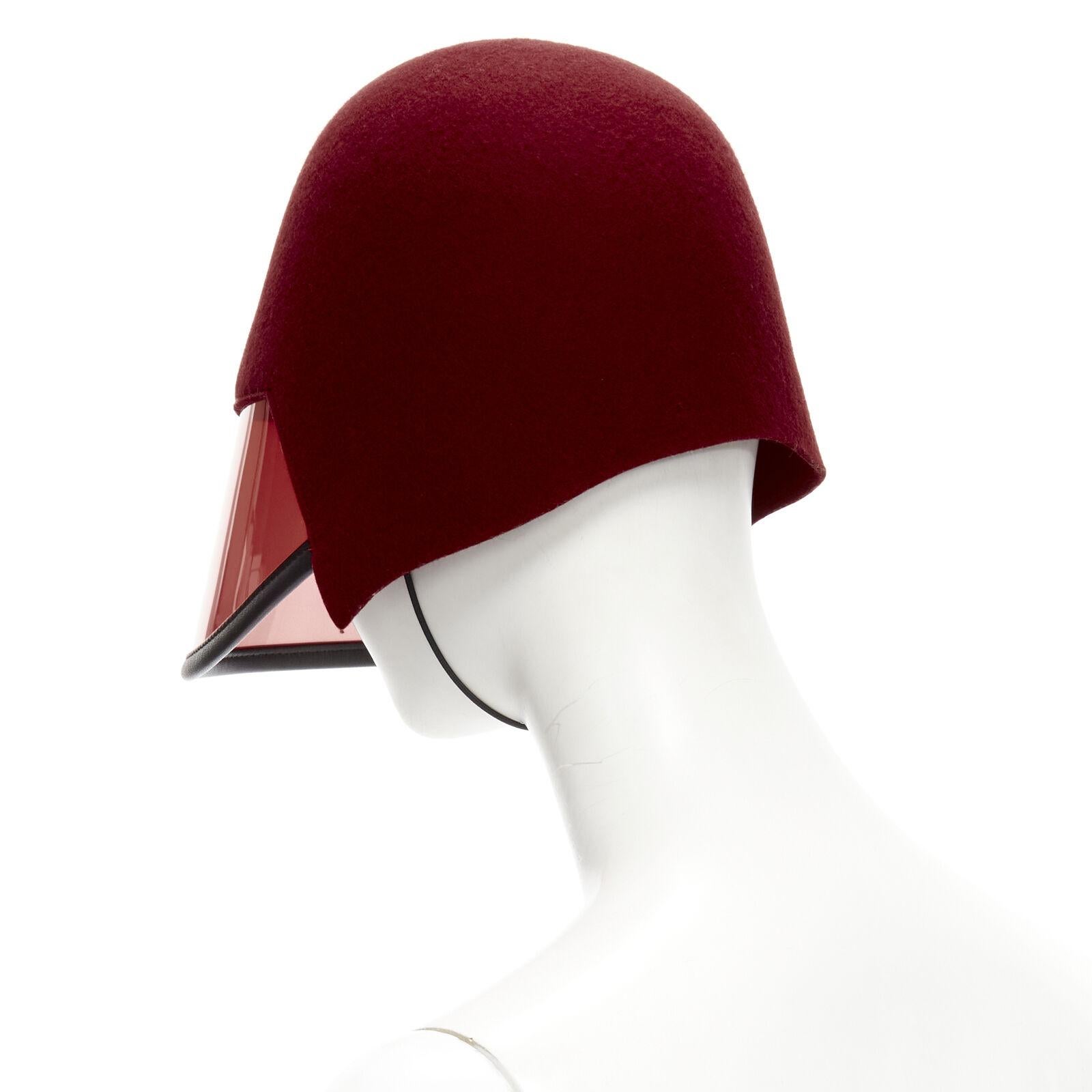 rare GUCCI Alessandro Michele red wool felt leather trim clear visor hat 2
