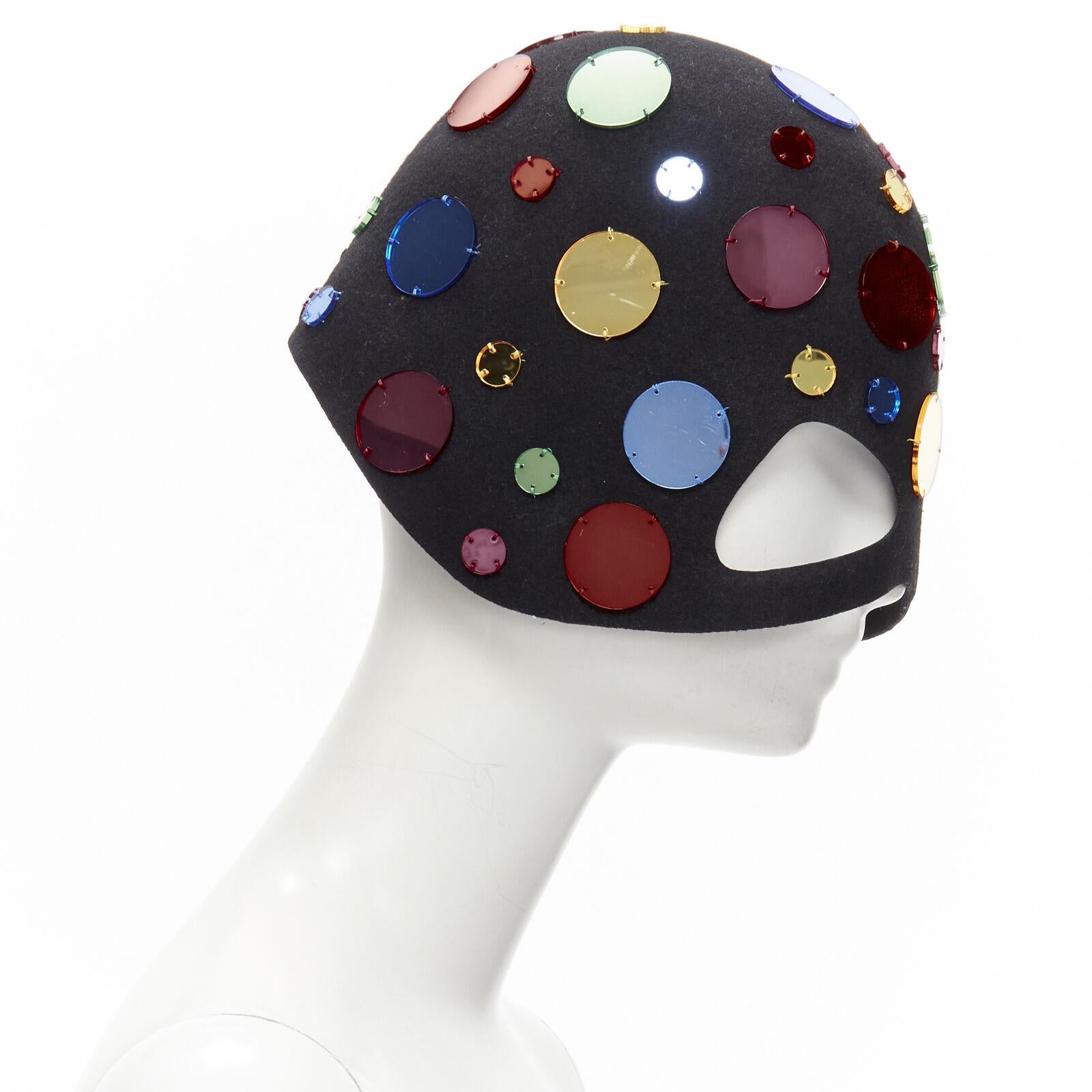 Women's rare GUCCI Alessandro Michele Runway black wool felt embellished mask felt hat