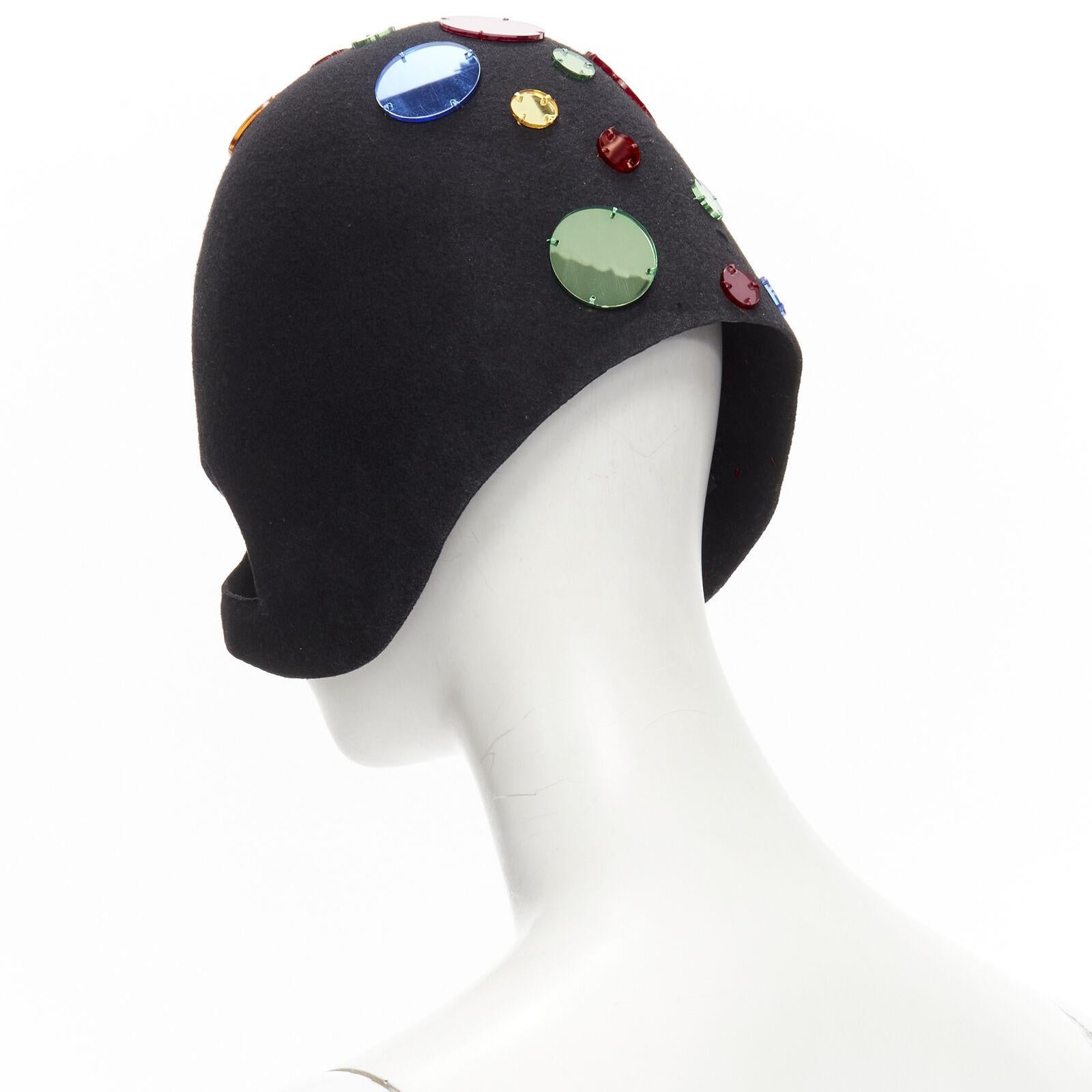 rare GUCCI Alessandro Michele Runway black wool felt embellished mask felt hat 2