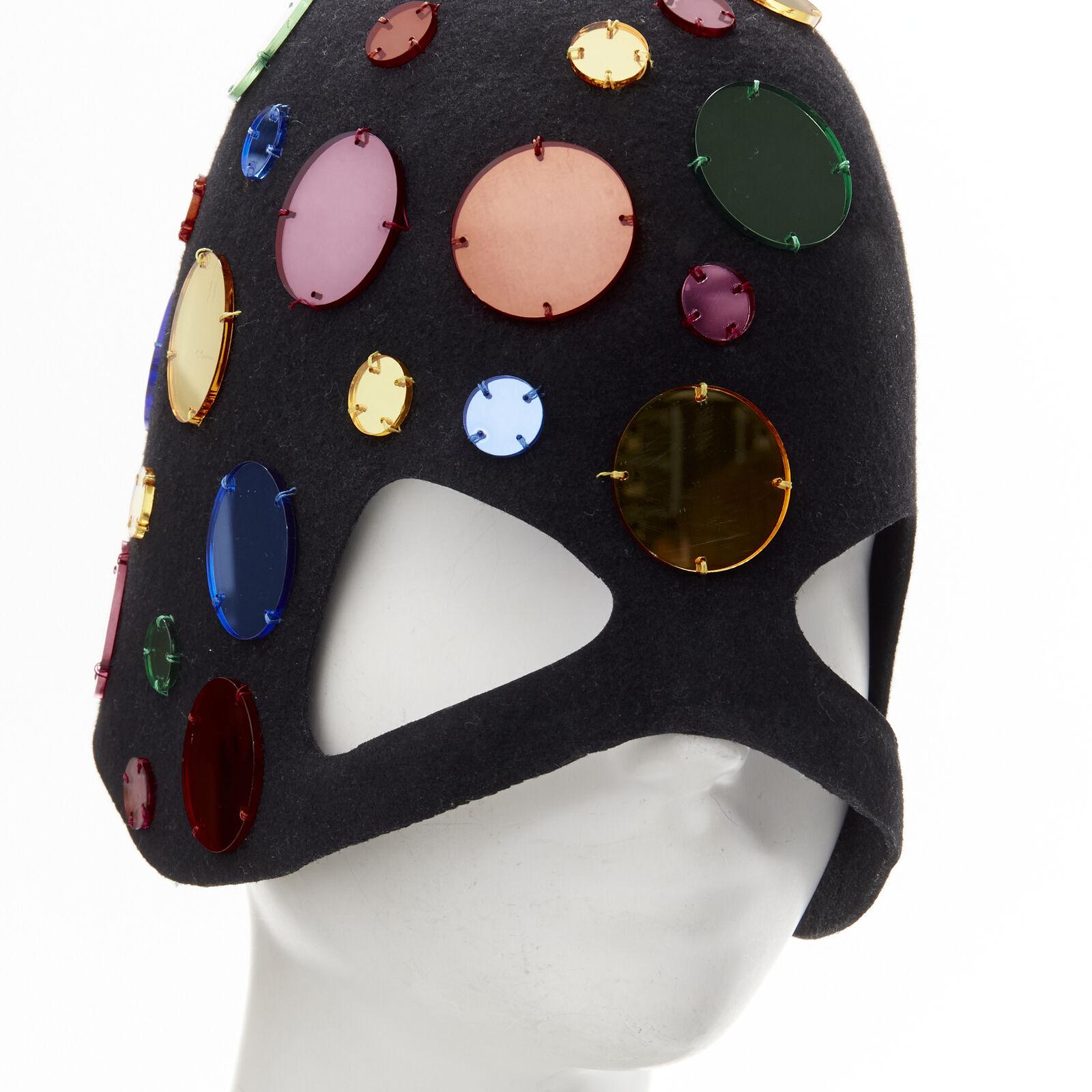 rare GUCCI Alessandro Michele Runway black wool felt embellished mask felt hat 3