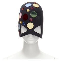 rare GUCCI Alessandro Michele Runway black wool felt embellished mask felt hat