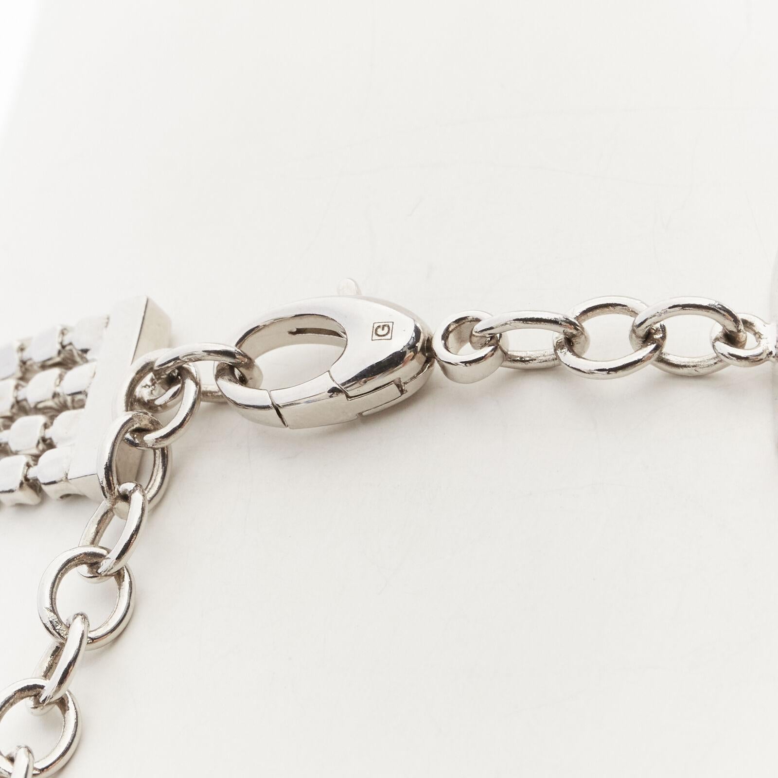 rare GUCCI ALESSANDRO MICHELE silver crystal GG triangle tassel  necklace For Sale 4