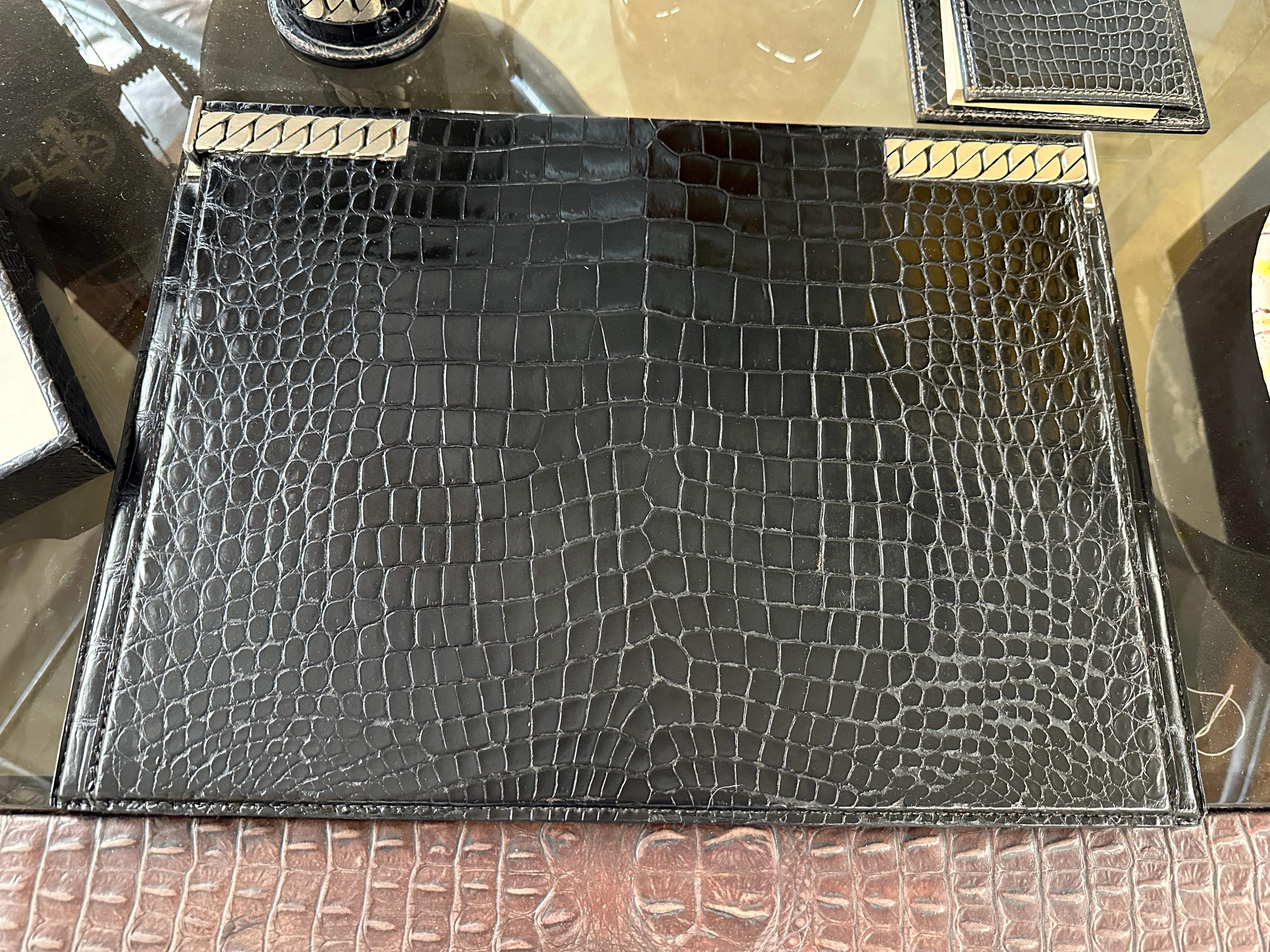 Rare Gucci Alligator / Crocodile Leather 4 Piece Desk Set For Sale 4