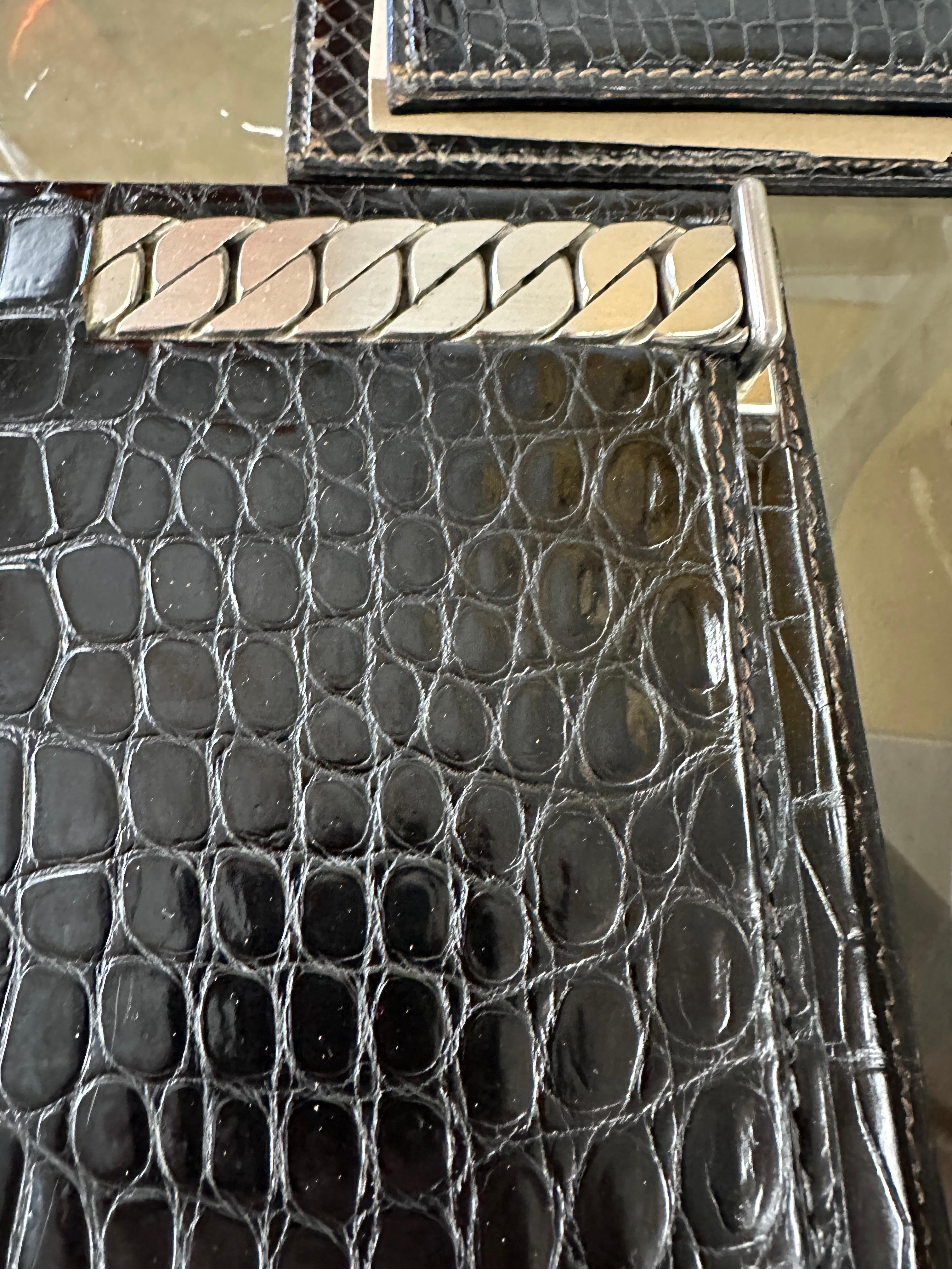 Rare Gucci Alligator / Crocodile Leather 4 Piece Desk Set For Sale 7
