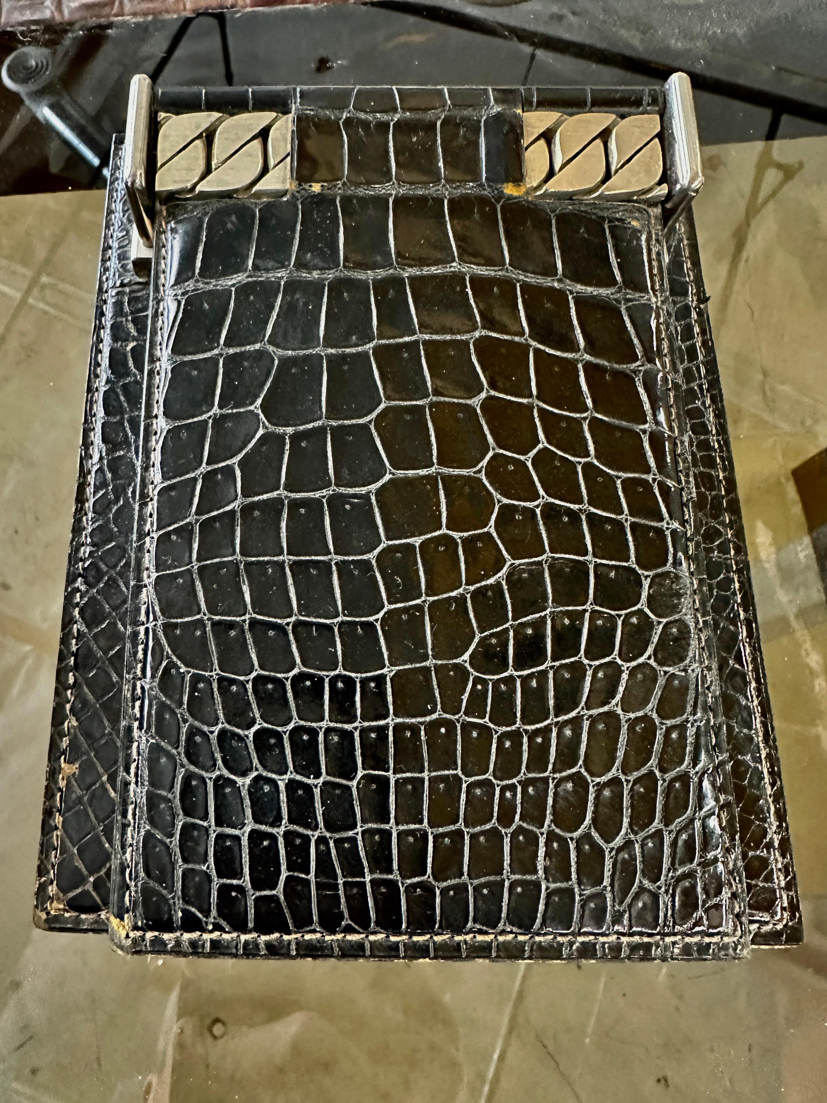 Hand-Crafted Rare Gucci Alligator / Crocodile Leather 4 Piece Desk Set For Sale