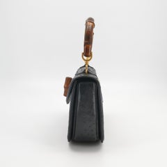 Rare Gucci Bamboo 1947 Vintage Leather Medium Black With Strap