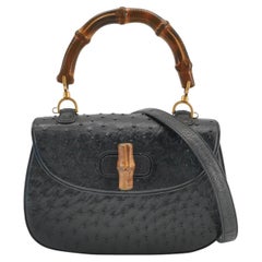 Rare Gucci Bamboo 1947 Vintage Leather Medium Black With Strap