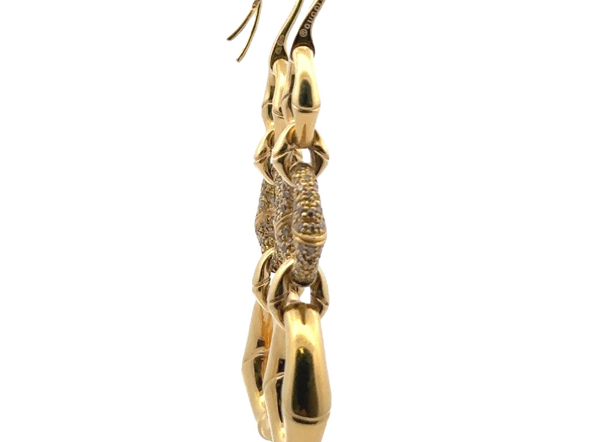 Modern Rare Gucci Bamboo Collection Diamond Drop Earrings in 18 Karat Yellow Gold