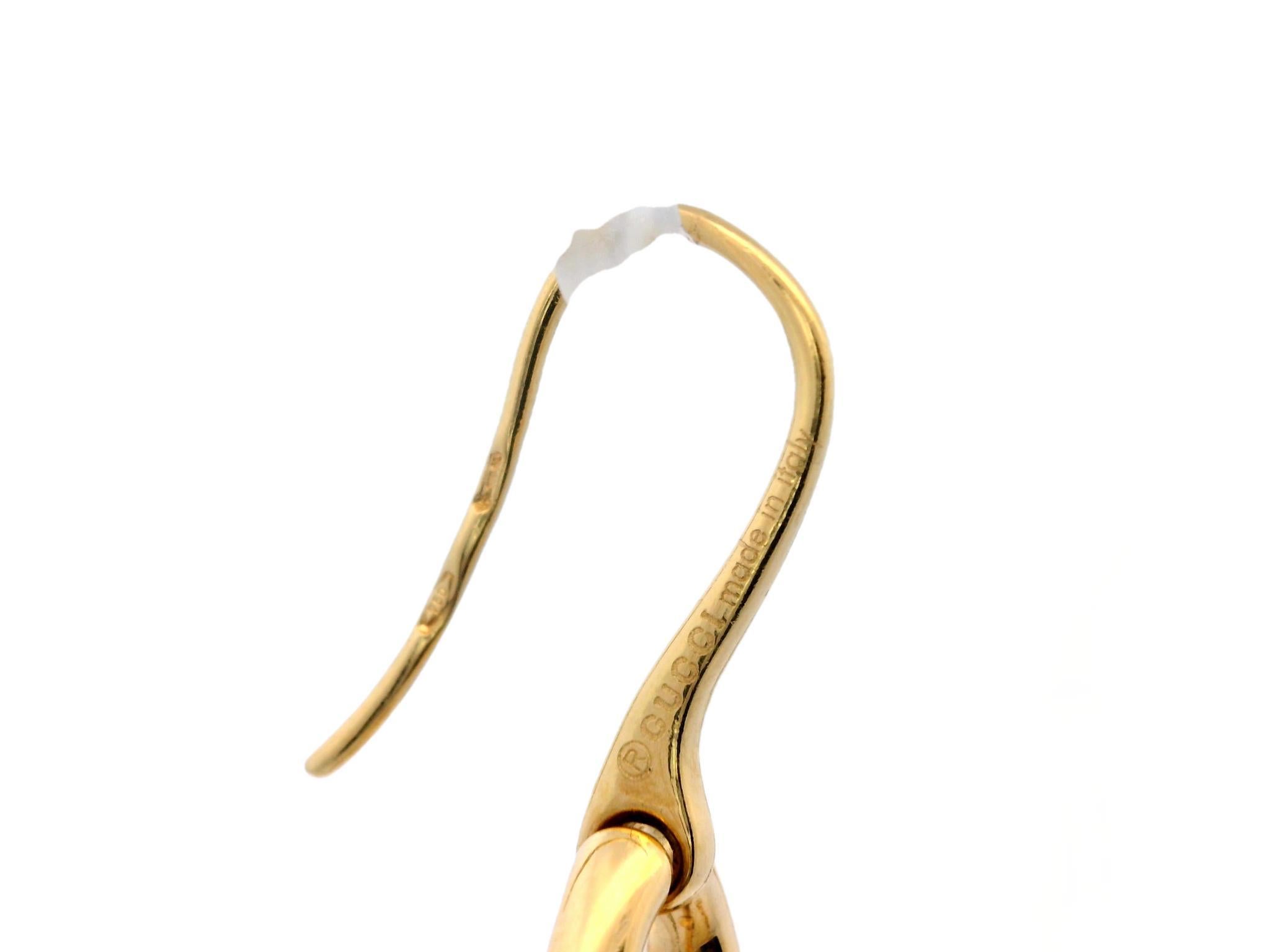 Round Cut Rare Gucci Bamboo Collection Diamond Drop Earrings in 18 Karat Yellow Gold