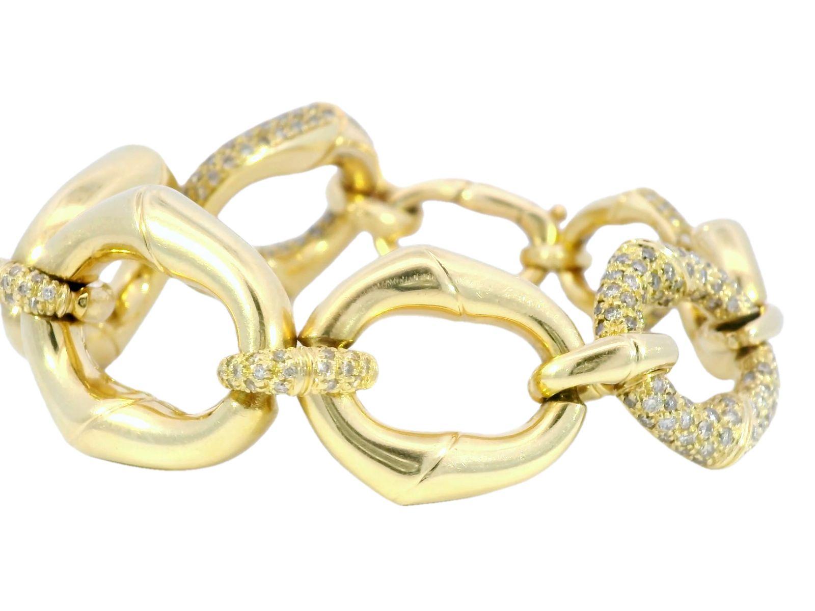 Round Cut Rare Gucci Bamboo Collection Diamond Graduated Bracelet in 18 Karat Yellow Gold