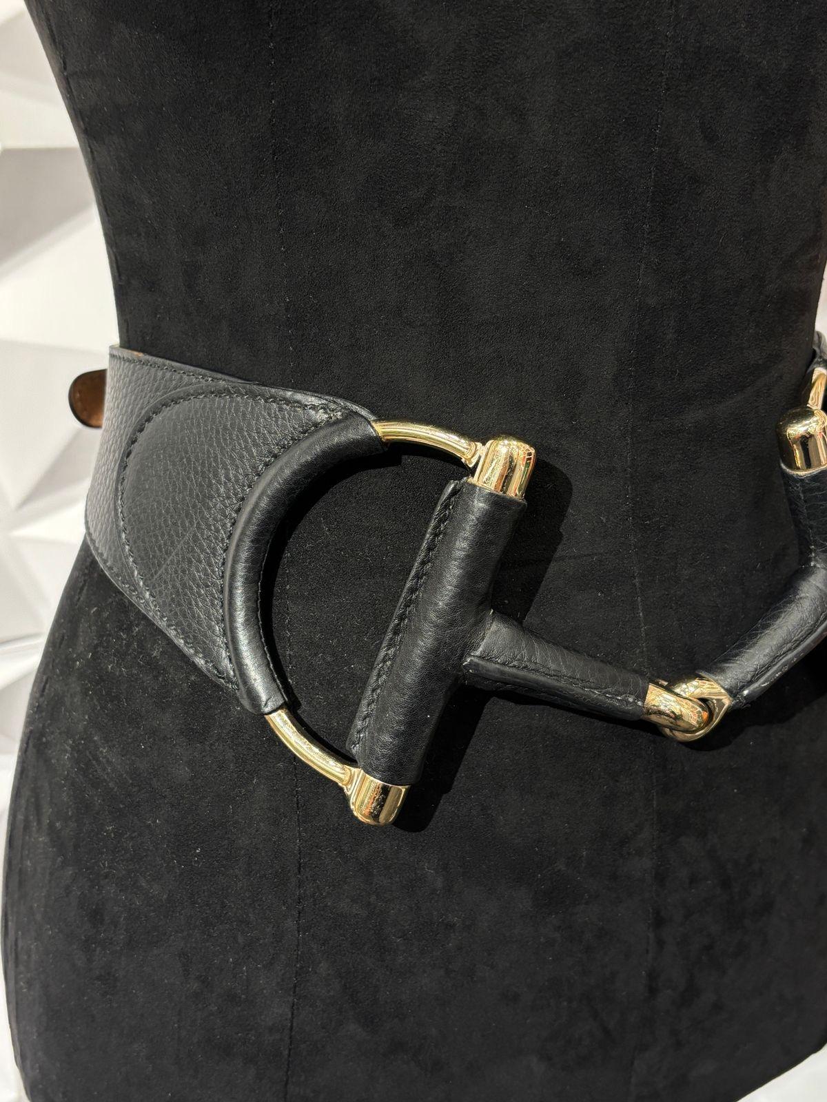 Women's Rare Gucci Black Leather Oversized Horsebit Belt