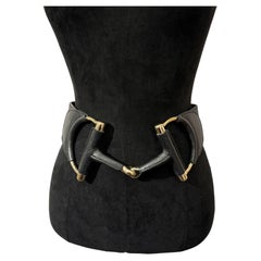 Rare Gucci Black Leather Oversized Horsebit Belt