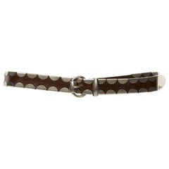 rare GUCCI brown leather silver italic logo metal detail horsebit buckle belt