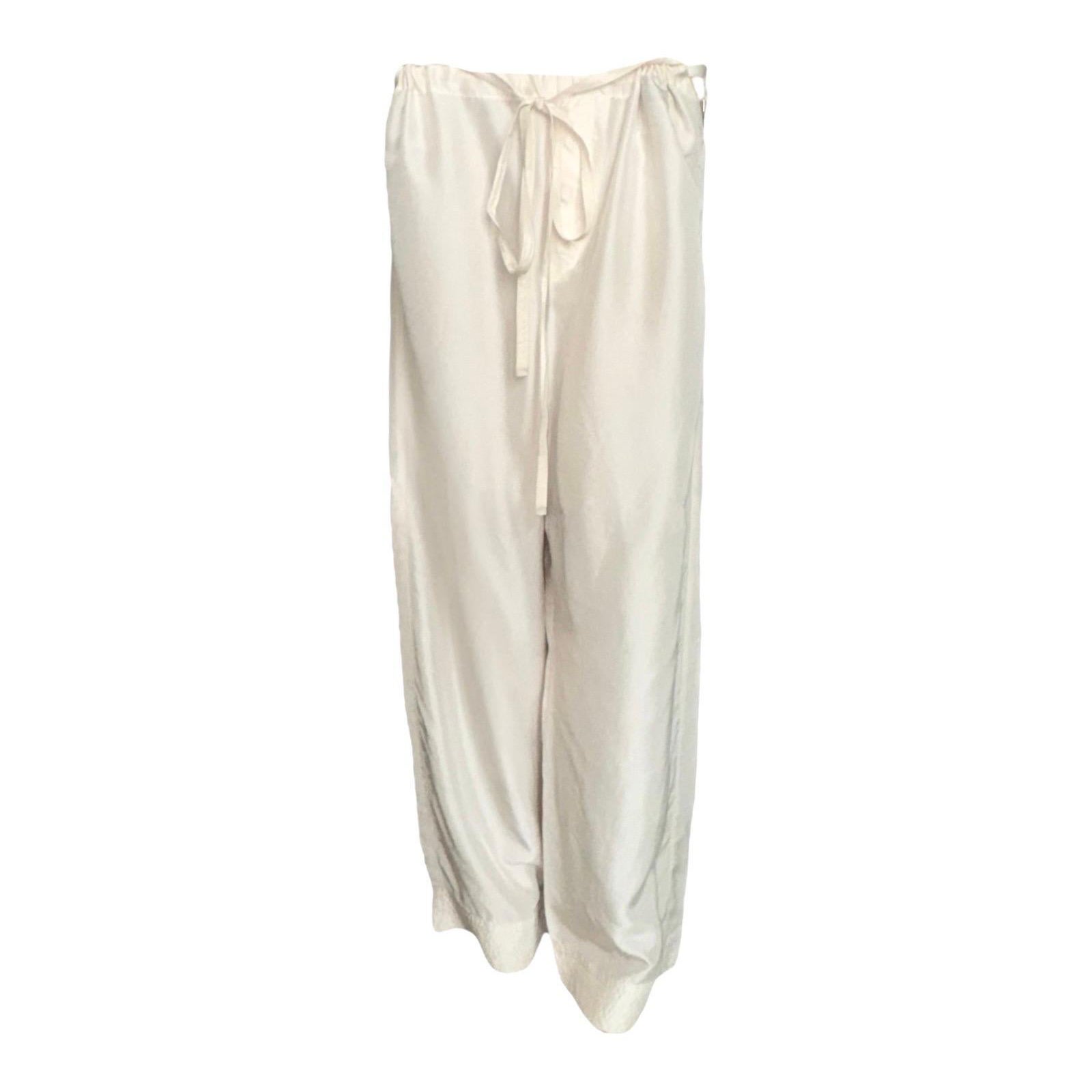 RARO Gucci by Tom Ford Hombre Primavera 2001 Kimono Blanco Pantalones de Seda Pura
