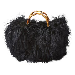 RARE Gucci by Tom Ford SS 1996 Schwarzer Shearling Pelz Bamboo Tasche gesehen auf Kate Moss