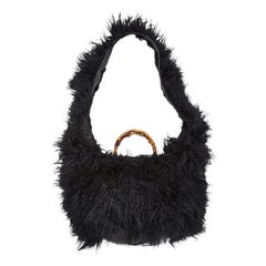 RARE Gucci by Tom Ford SS 1996 Black Shearling Fur Bamboo Bag seen on Kate Moss