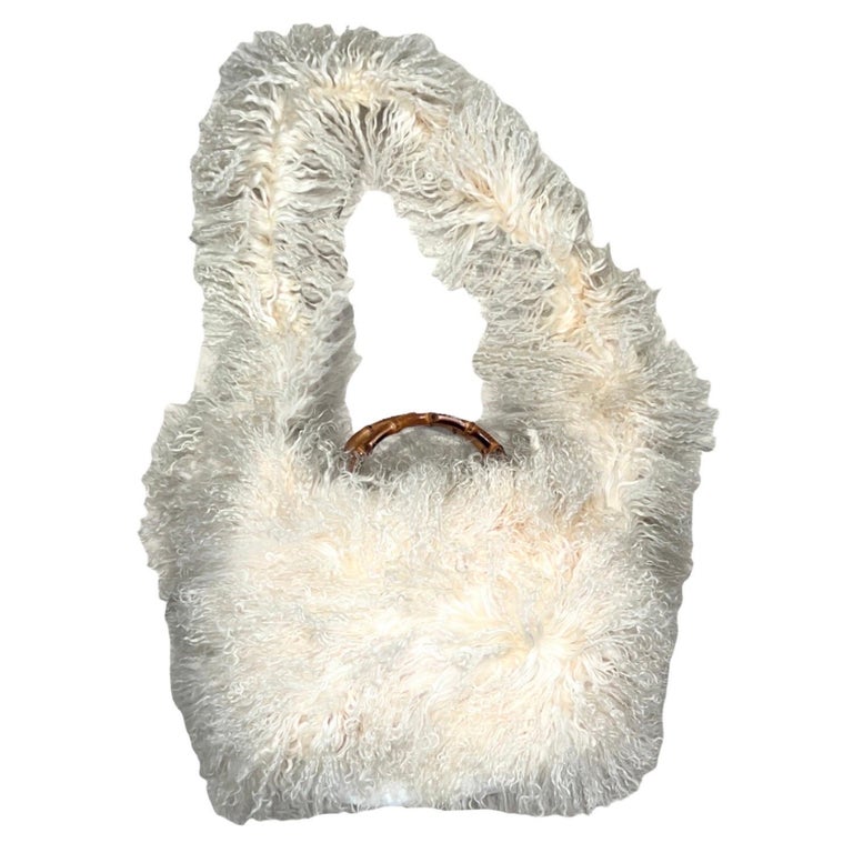 RARE Gucci by Tom Ford SS 1996 White Shearling Fur Bamboo Bag seen on Kate Moss For Sale 1